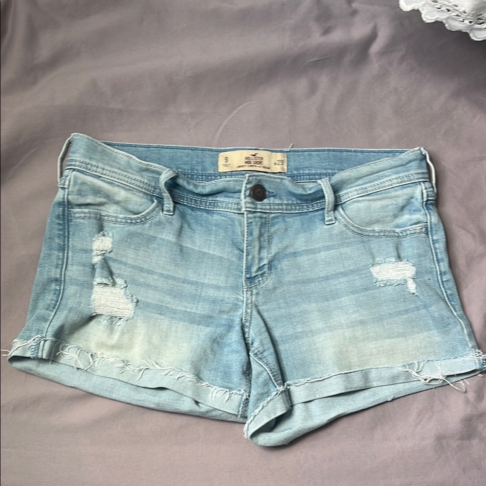 Hollister Blue Jean Shorts with Distressed Details